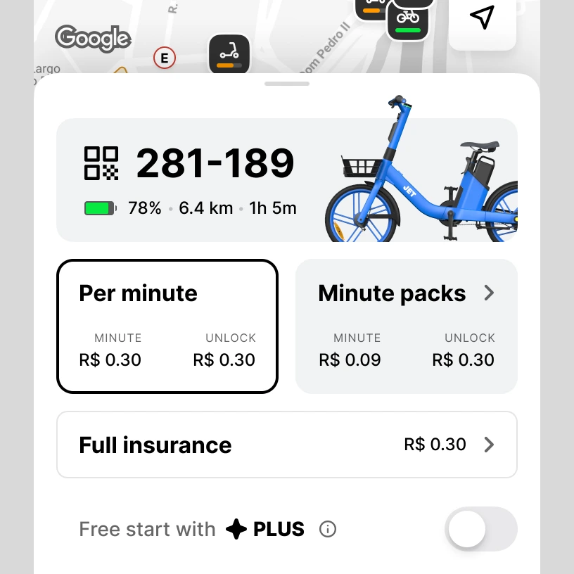 E-bike card with pricing options